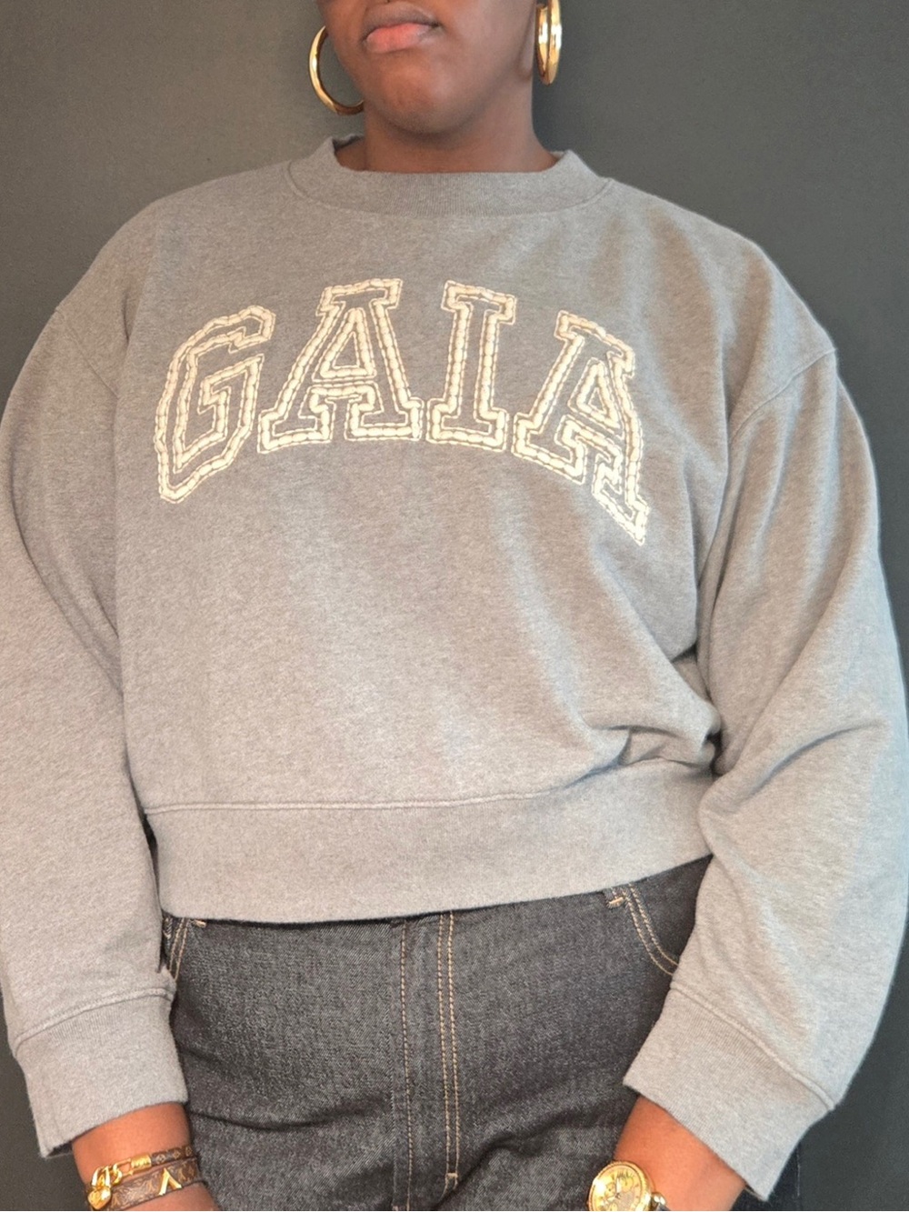 gap x cult gaia | cropped logo sweatshirt | womens | heather grey | xl